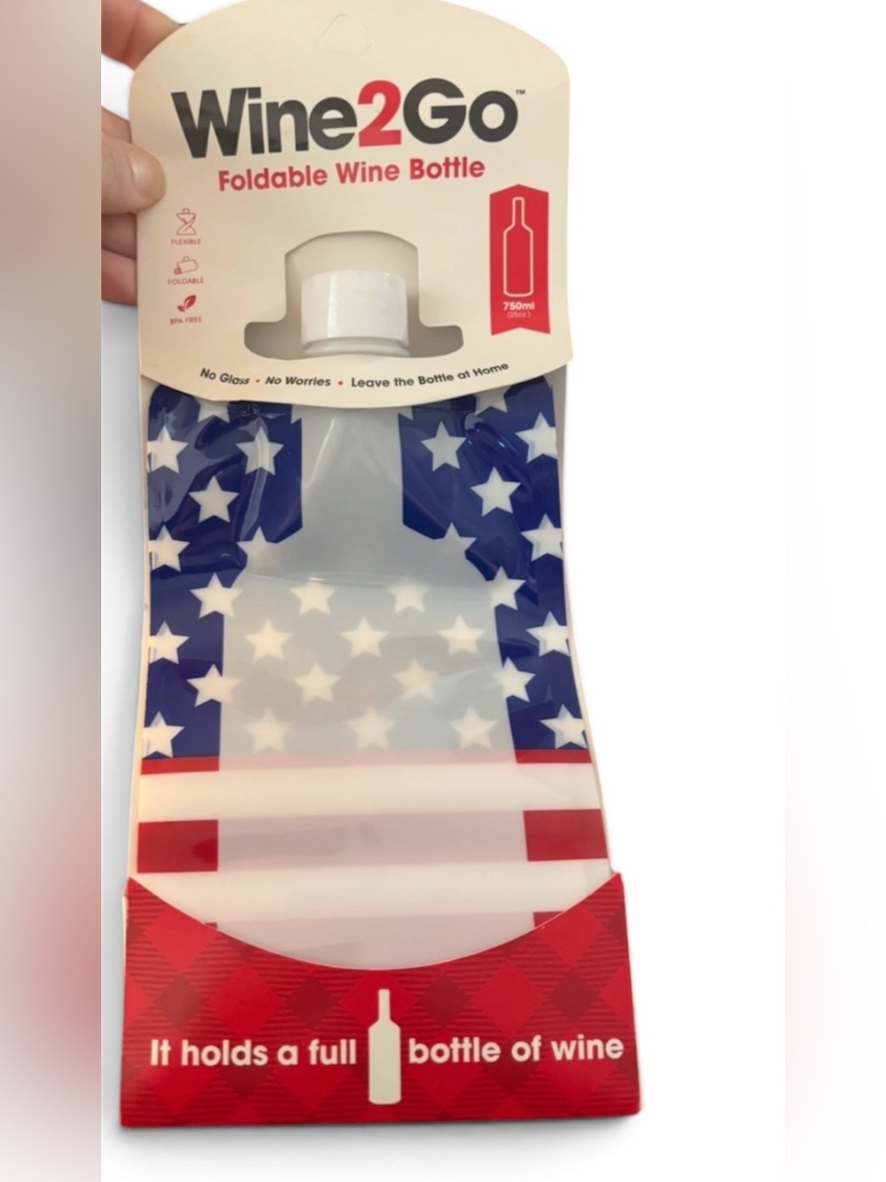 Foldable Wine Bottle - American Flag Design (Blue, Red, White)